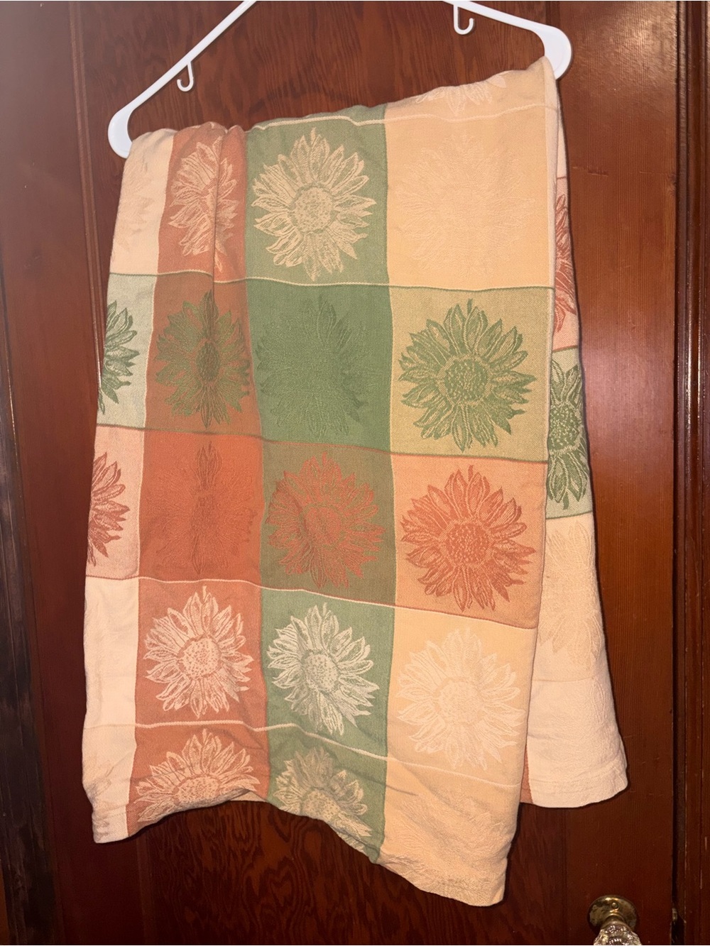 Vintage Cottagecore woven cotton sunflower tablecloth